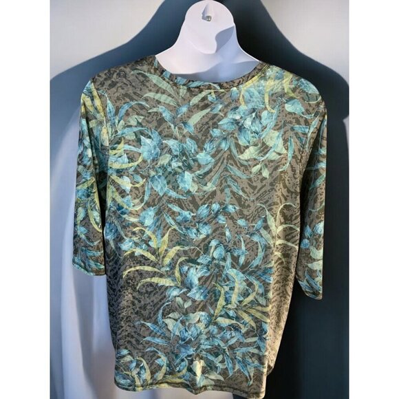 Catherines Womens 0X Top Tropical Print Scoop Neck Quarter Sleeves Multicolor - Picture 8 of 8